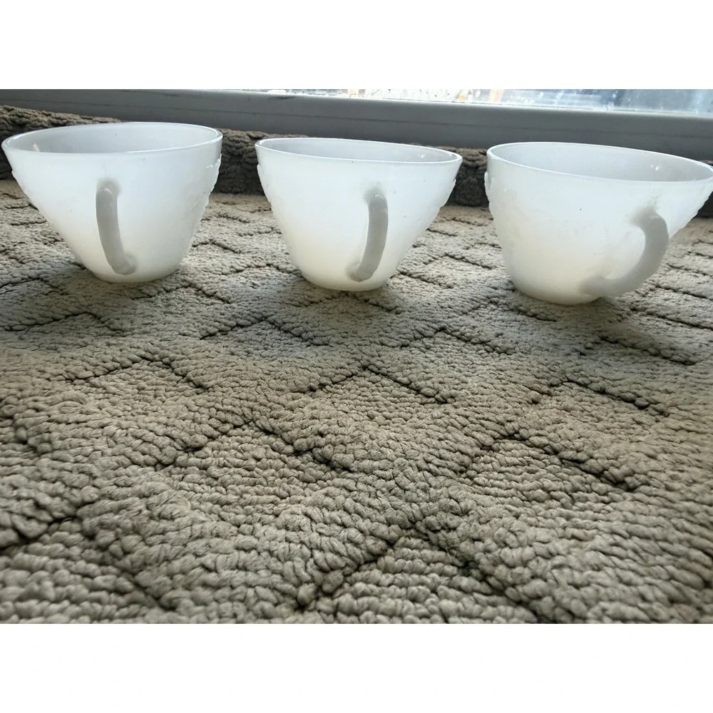6 White Punch Cups Anchor Hocking Milk Glass Grape Pattern